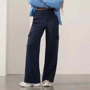 Venice High Rise Wide Leg Cargo Pant in Navy Blue
